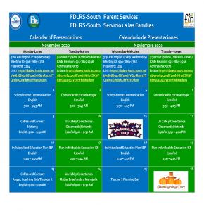 FDLRS November Calendar of Virtual Sessions for Parents